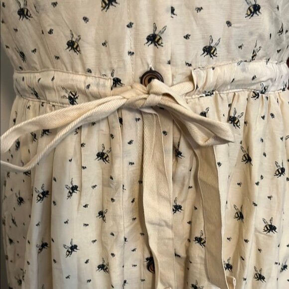 Anthropologie Maeve Honeyed Life Bee Print Pockets Cream Sleeveless Shirt Dress - Picture 3 of 12